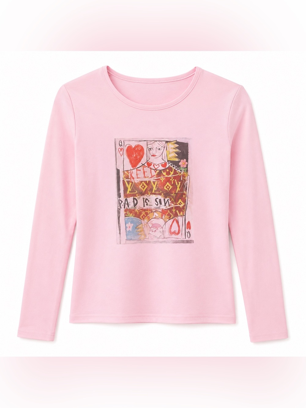 Pink Graphic Art Womens Long Sleeve Shirt Queen of Hearts